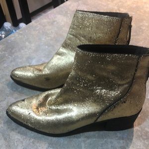 Gold leather booties with back zip